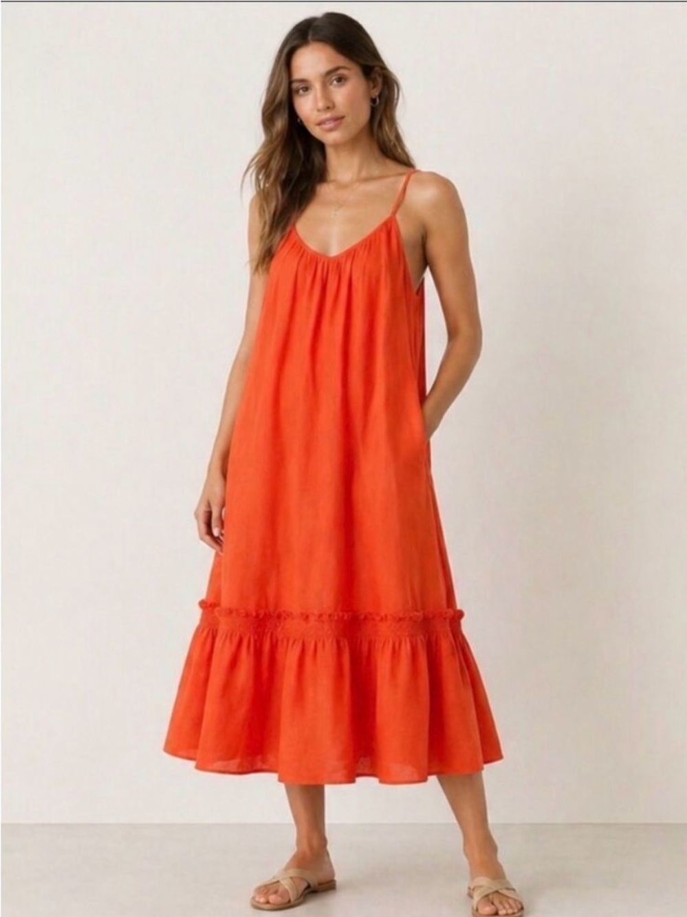 Banana Republic Linen Ruffle-Hem Midi Dress